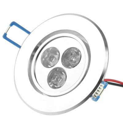 3-LED recessed downlight front with three circular LEDs in a chrome bezel and leads