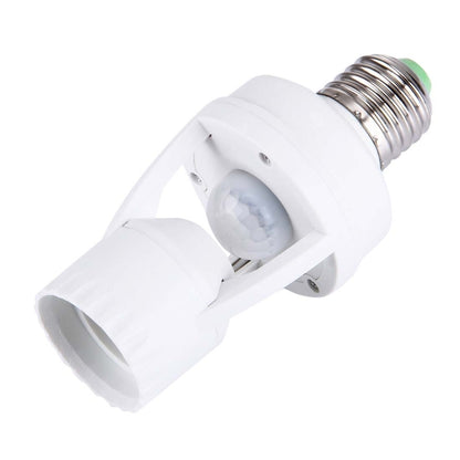 White E27 lamp holder with PIR motion sensor and built-in daylight detector cap