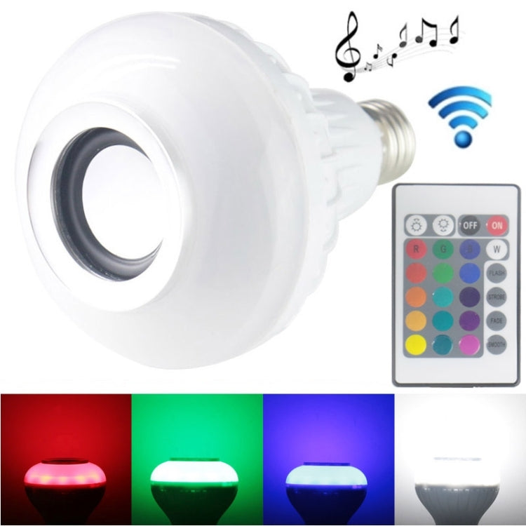Smart LED light bulb with remote control and color settings, white lamp base