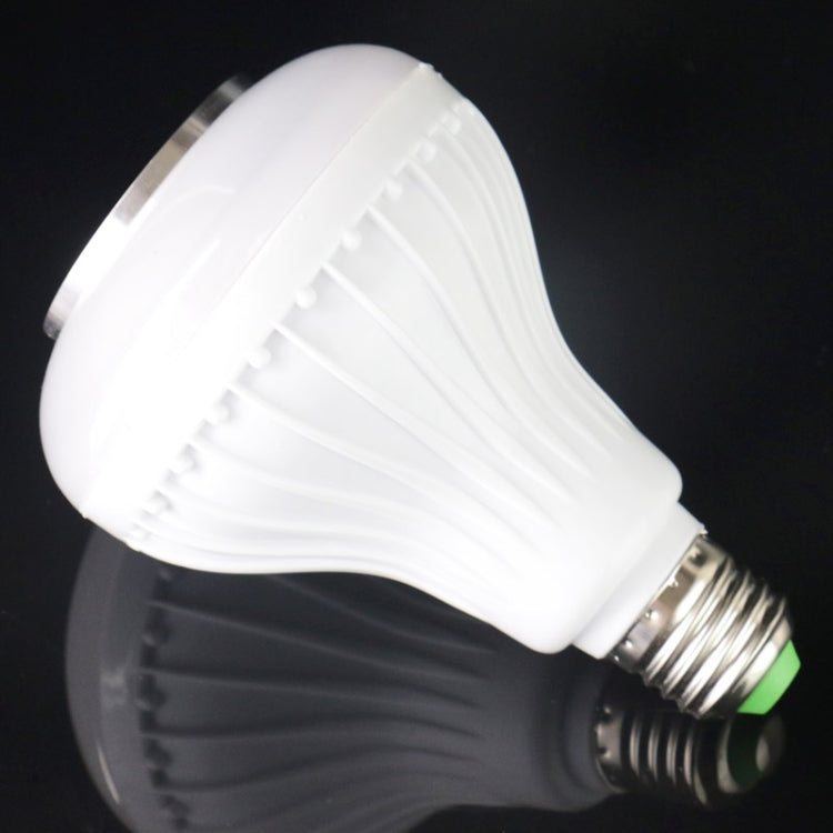 White smart LED bulb with textured sides, screw base visible