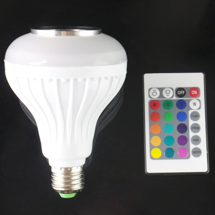 White smart LED bulb with remote control showing color modes