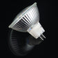 Bi-pin LED bulb with clear ribbed lens and visible LED chip array
