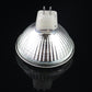 MR16-style LED bulb with bi-pin plug and transparent reflector face