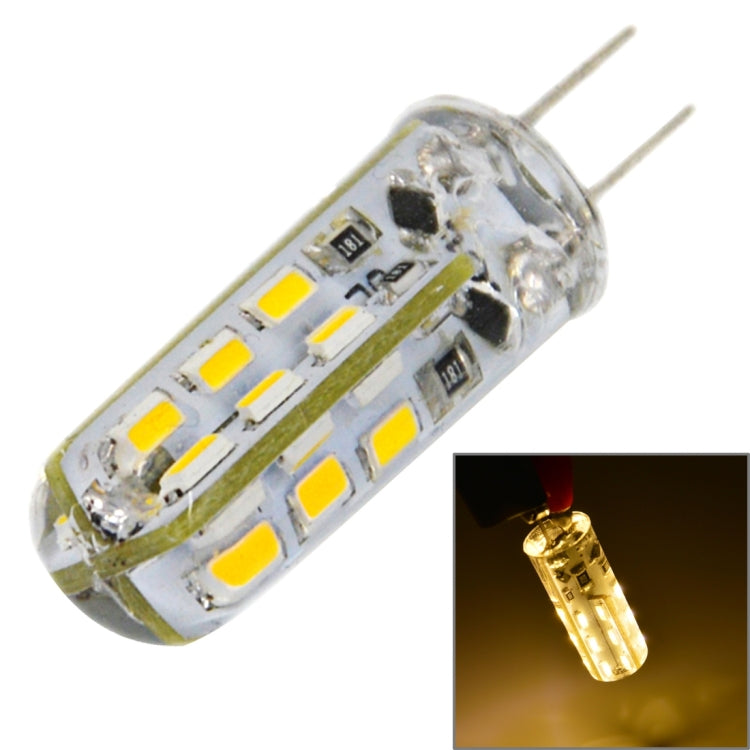 SMD LED module in clear casing with two metal pins, yellow LED chips on PCB