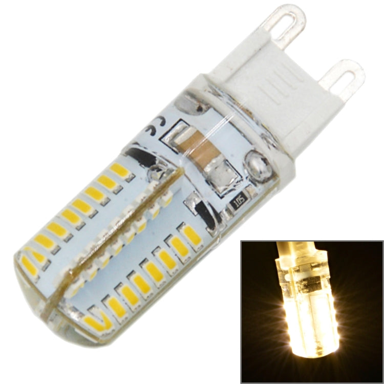 LED G9 bulb with 64 SMD 3014 LEDs, warm glow, clear housing, two-pin plug
