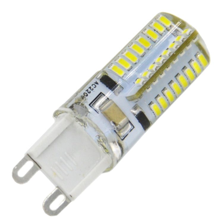LED G9 bulb side view with 64 SMD 3014 LEDs, transparent housing, two pins
