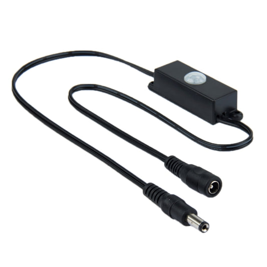 Black PIR sensor switch adapter with DC male and DC female connectors and cables