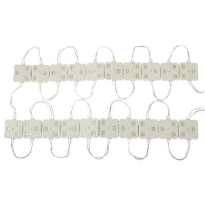 Connected 3-LED SMD module strip with multiple rectangular boards and hanging loop wires