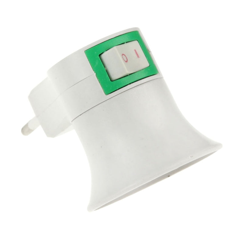 White E27 lamp socket adapter with green rocker switch and small numbered window