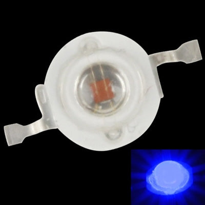 LED flashlight bulb with clear lens and two side tabs; blue light glow