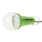 Solar-powered LED bulb with green base and clear dome showing LED array