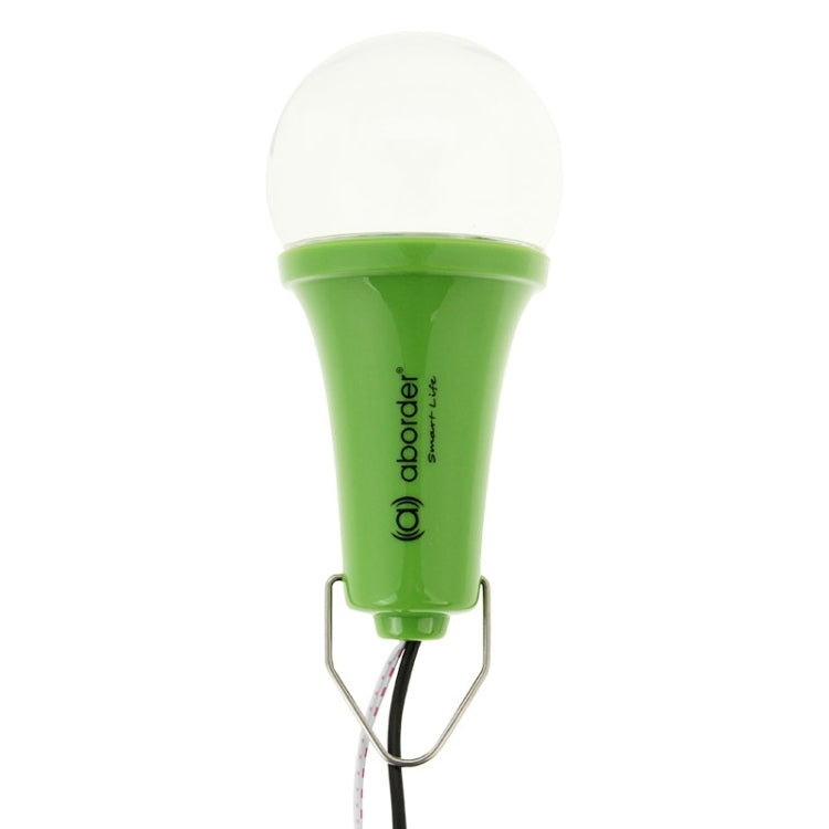 Solar-powered LED bulb with green base and white globe