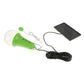 Solar-powered lighting system kit with green bulb, solar panel, and power cord