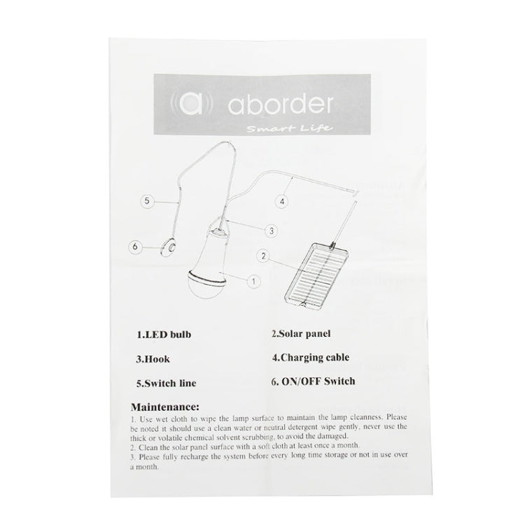 Solar-powered lighting system instruction diagram sheet with labeled parts