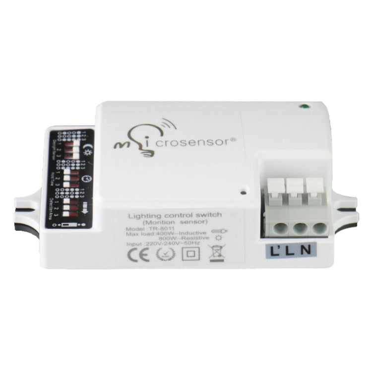 Automatic lighting control sensor module with DIP switch and terminal block, white case