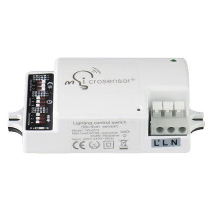 Automatic lighting control sensor module with DIP switch and terminal block, white case