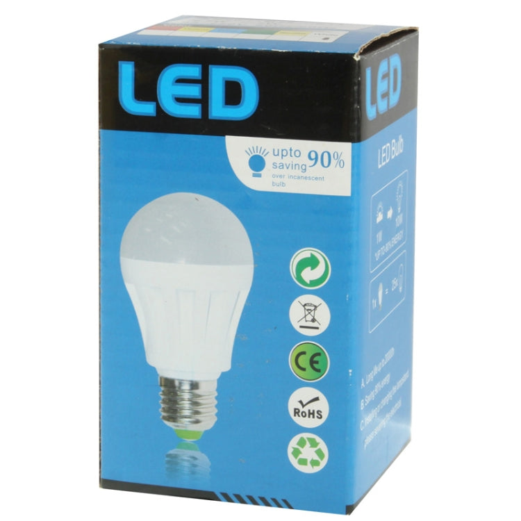 LED bulb retail package box with blue design and certification icons