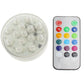 Round multi-color LED light with remote control, showing on/off and color buttons