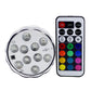 10-LED deck light and remote control with color buttons and on/off/flash modes