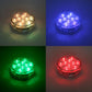 Round 10-LED light displaying multi-color illumination in red, green, blue, and purple
