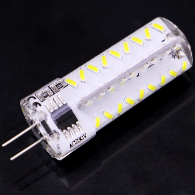 G4 LED light bulb with clear housing, visible circuitry, and two-pin connector