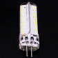 G4 LED light bulb front view with clear cover and white LED arrays, two pins