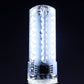 G4 LED light bulb illuminated, clear housing showing bright SMD LED array