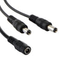 Close-up of black 5.5mm DC barrel connectors on 35cm cable: female socket to dual male