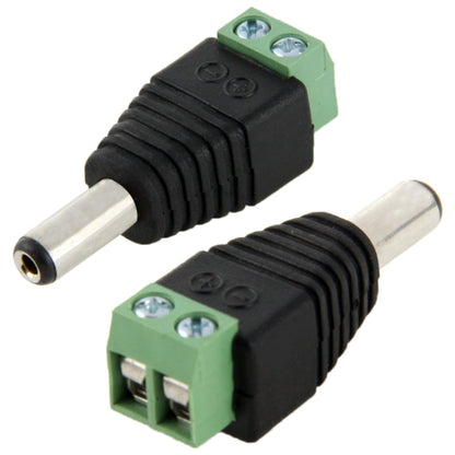 DC power male jack to 2-conductor screw terminal adapter, black plug and green terminal block