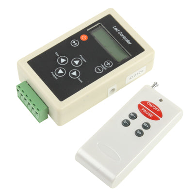 LED strip RF controller with LCD screen and button panel, beige case with green terminal