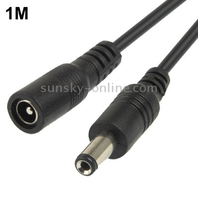 Black 1m DC barrel connector cable, female-to-male 5.5x2.1mm tips