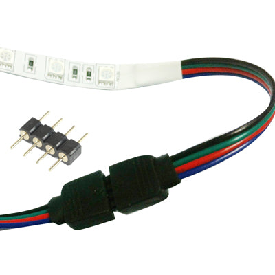 4-pin male RGB LED connector cable, multicolor wire leads with black plug