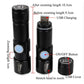 Black zoom LED flashlight showing USB charging port, side on/off button