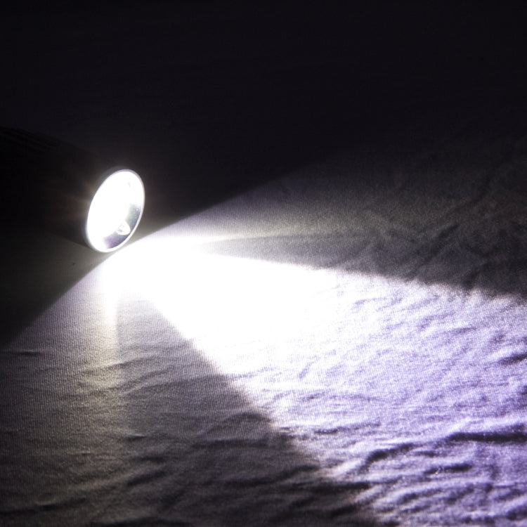 Bright beam from a black LED flashlight illuminating the ground