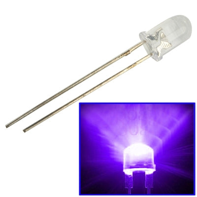 Water-clear 5mm LED lamp with two metal leads, purple light glow