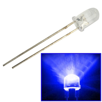 3mm clear LED lamp with two metal leads, blue light glow in window