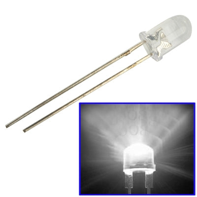 3mm clear LED lamp with two metal leads, white light glow in window