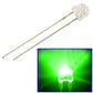 Straw-hat LED lamp with two metal leads; green light glow inset