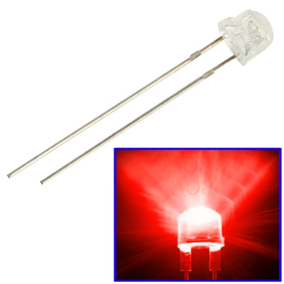 Straw-hat LED lamp with two metal leads; red light glow inset