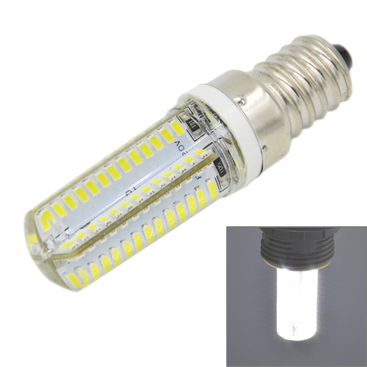 E14 LED corn bulb with clear housing and warm white LED strip lights, silver base