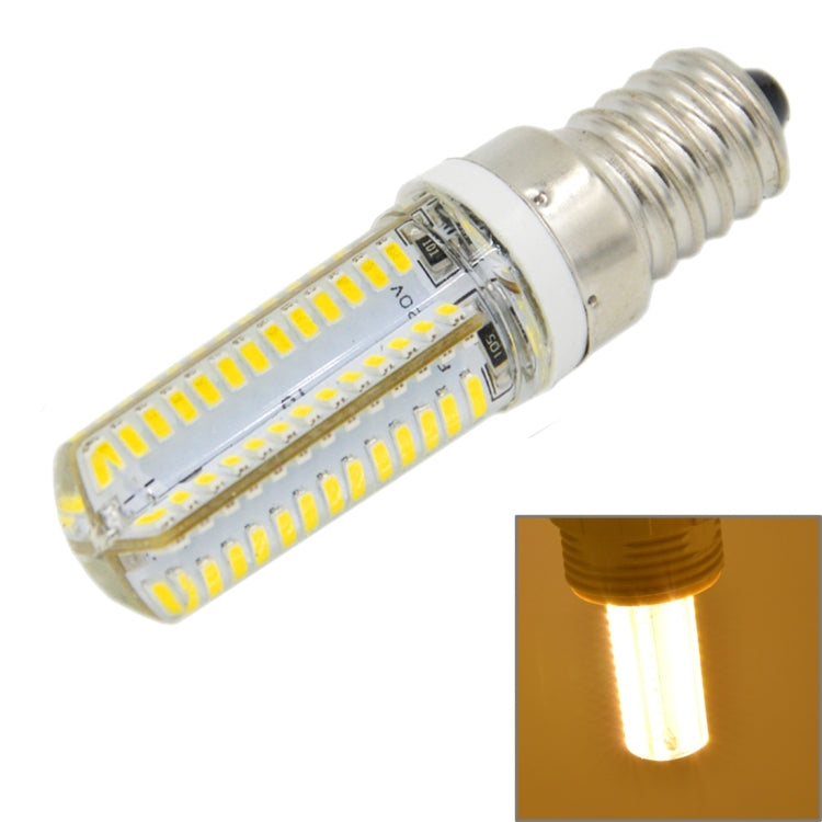 E14 LED corn bulb with clear lens, warm white LED strips, silver screw base