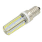E14 LED corn bulb showing clear lens, warm white LED strip lights, silver screw base