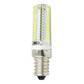E14 LED corn bulb top view with clear cover and warm white LED array, silver base