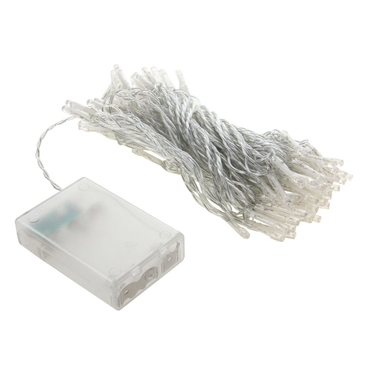 Battery pack with white LED string lights, wired and coiled