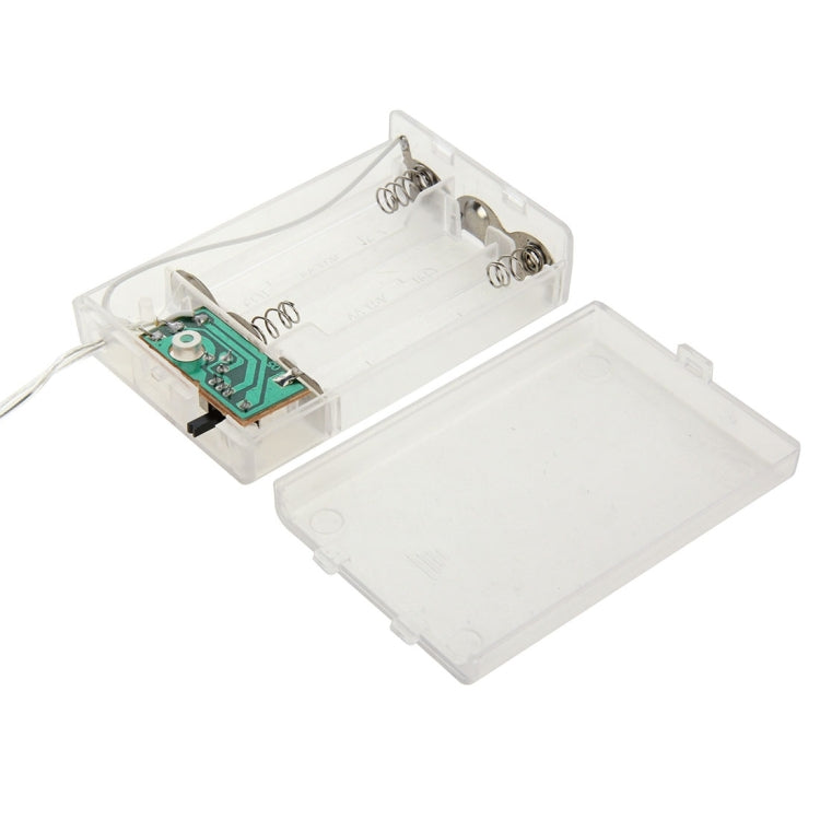Battery holder for LED string lights with internal board, clear casing