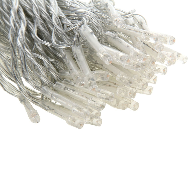 50-LED battery string lights close-up, clear wire and white bulb tips