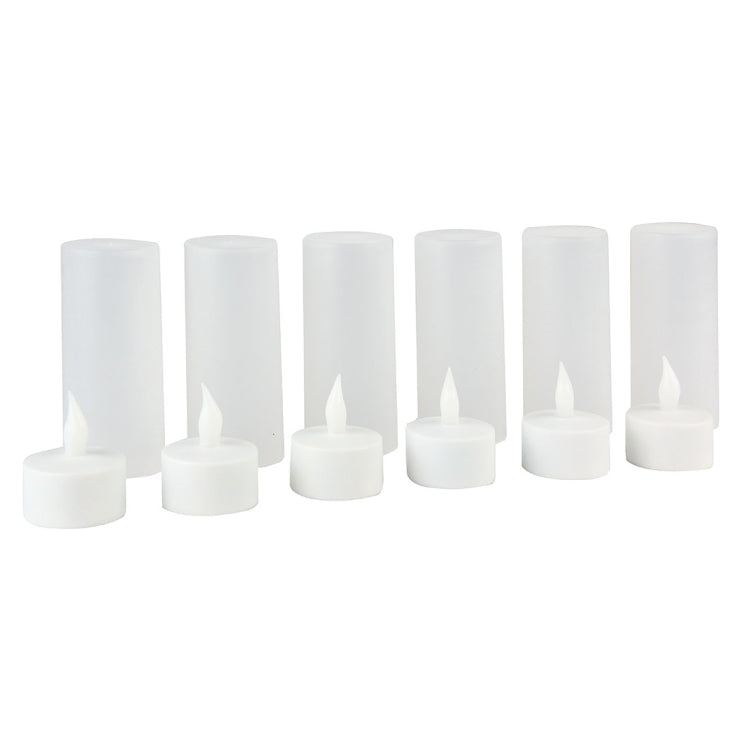 Rechargeable LED candle light set, unlit white candles arranged in a line