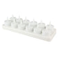 Rechargeable LED candle light set on a white charging tray with 12 candles
