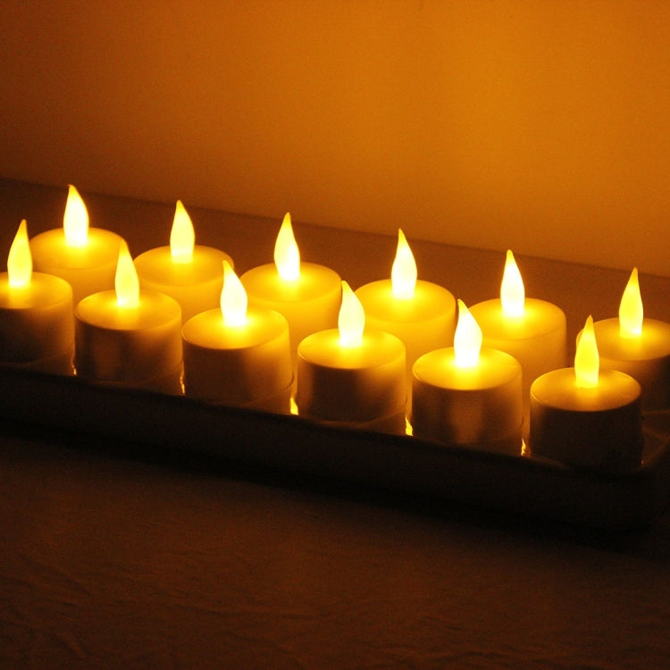 Rechargeable LED candle light set with warm glow, candles on a tray