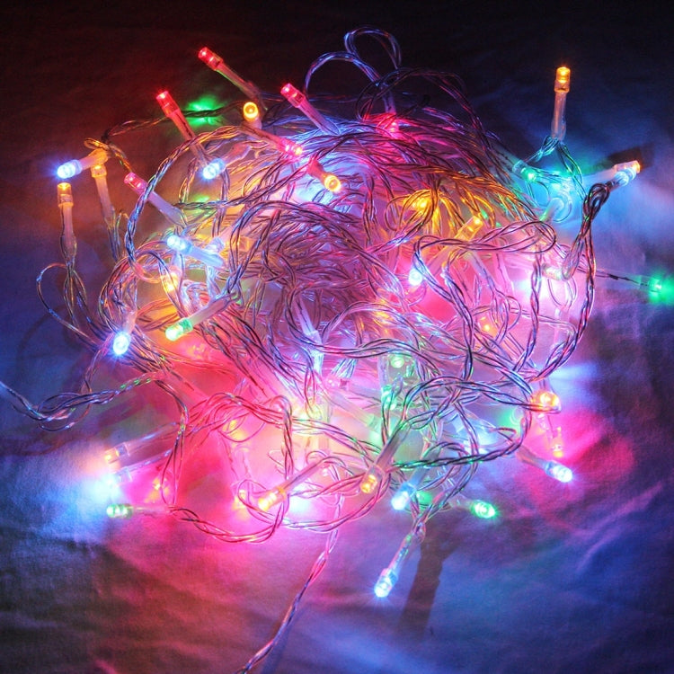 RGB LED string lights with multicolor glow on tangled wire for parties